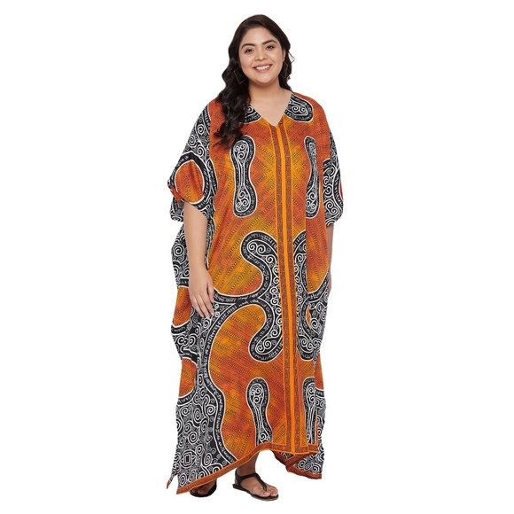 Gypsie Blu Full Length Brown Tribal Kaftan Polyester Maxi Dress Beach Cover Up - Picture 1 of 8
